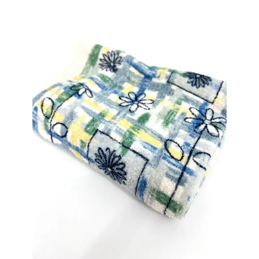 Vintage Hand Towel Blue Yellow Flower Vase Motif